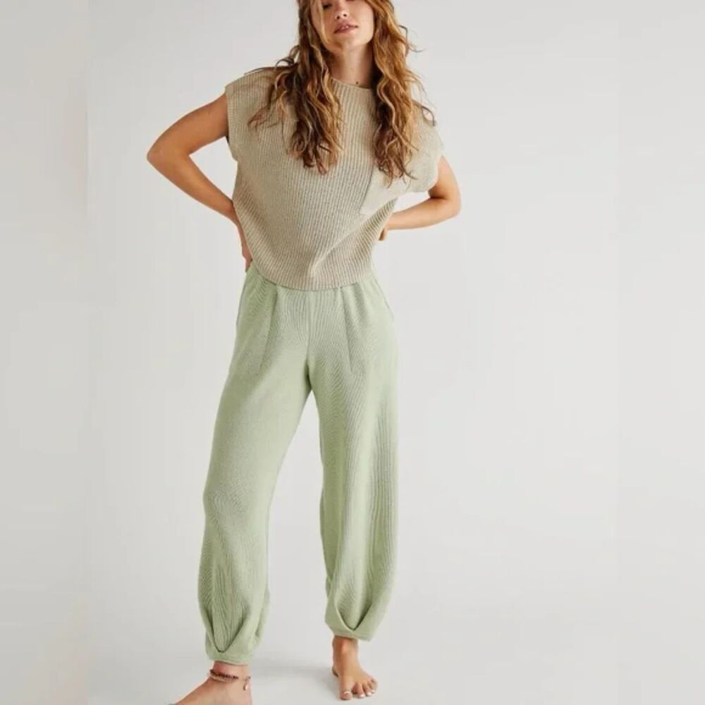 Free People Beach Freya Knit Balloon Leg Pants, Light Green, Size S